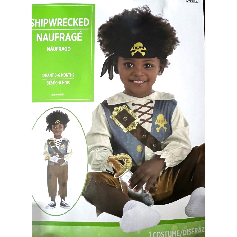 Baby Pirate Halloween Costume 0-6 months Months Shipwrecked 3 Piece Sword Rattle